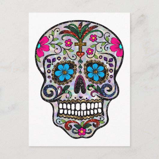 Glitzer Sugar Skull Postkarte (Vorderseite)