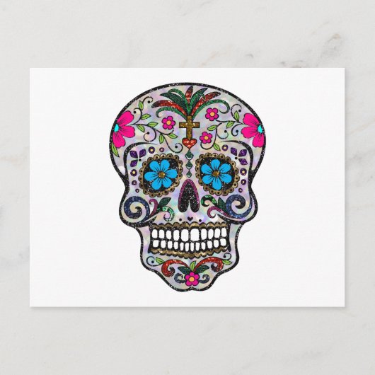 Glitzer Sugar Skull Postkarte (Vorderseite)