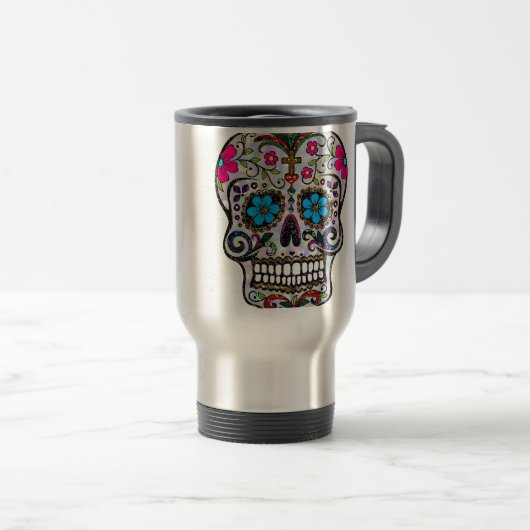 Glitzer Sugar Skull Reisebecher (VorderseiteRechts)