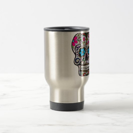 Glitzer Sugar Skull Reisebecher (Mittel)