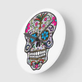 Glitzer Sugar Skull Runde Wanduhr (Winkel)
