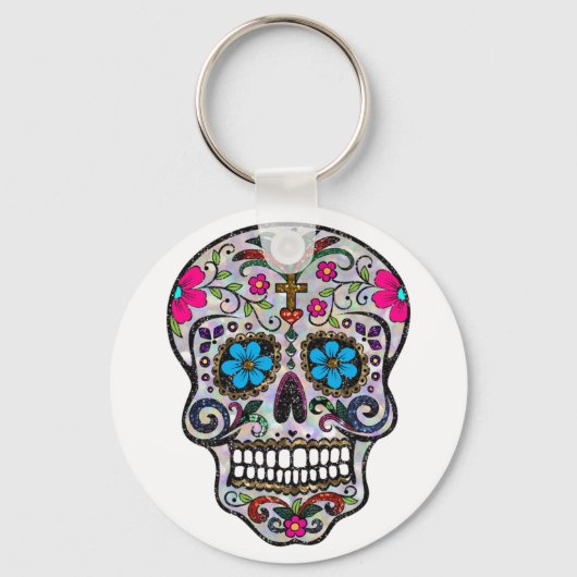 Glitzer Sugar Skull Schlüsselanhänger (Vorderseite)