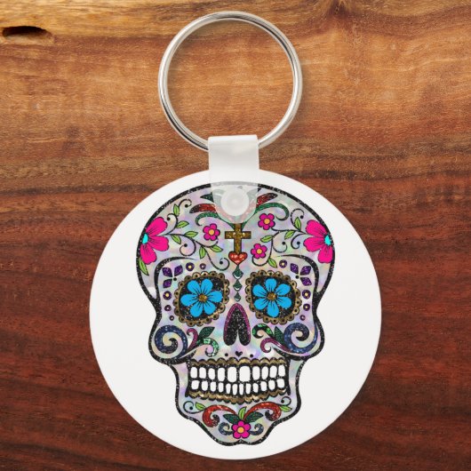 Glitzer Sugar Skull Schlüsselanhänger (Vorderseite)