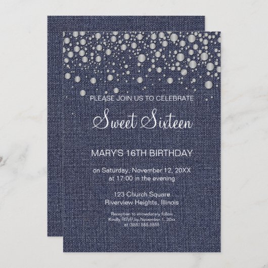 Glitzer Sweet 16 Geburtstag Einladung (Vorne/Hinten)
