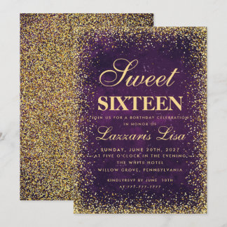 Glitzer Sweet 16 Lila Watercolor Geburtstag Einladung