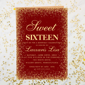 Glitzer Sweet 16 Red Watercolor Party Geburtstag Einladung