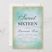 Glitzer Sweet 16 Türkis Aquarell Geburtstag Einladung (Vorderseite)