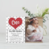 Glitzer Sweetheart Valentines Foto Erster Geburtst Einladung (Stehend Vorderseite)