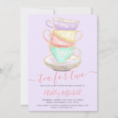 Glitzer Teebecher Wasserfarbe lila Babydusche Einladung (Vorderseite)