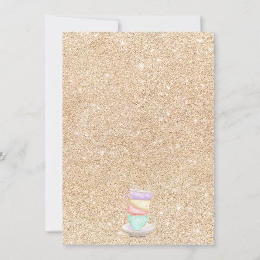 Glitzer Teebecher Wasserfarbe lila Babydusche Einladung (Rückseite)