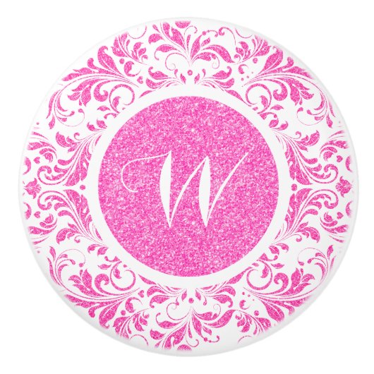 Glitzer-Textur in rosa Blütenfarbe Keramikknauf (Vorderseite)