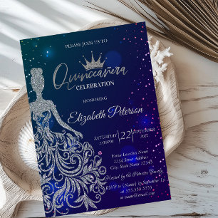 Glitzer, Tiara, Blue Stars Quinceañera Einladung