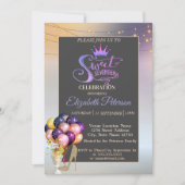 Glitzer Tiara, Coctail, Balloons Süß 17 Geburtstag Einladung (Vorderseite)