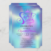 Glitzer Tiara Holographic Sweet 16 Party Einladung (Vorne/Hinten)