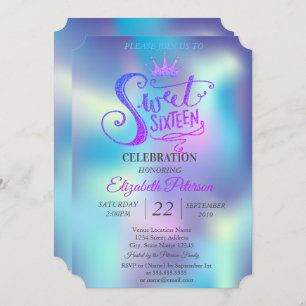 Glitzer Tiara Holographic Sweet 16 Party Einladung