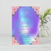 Glitzer Tiara Rose Ombre Holographic Birthday Einladung (Stehend Vorderseite)