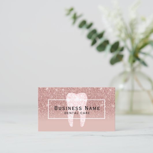 Glitzer Tooth Rose Gold Ombre Zahnpflege Visitenkarte (Stehend Vorderseite)