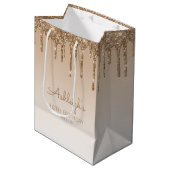 Glitzer Tropfen 18. Geburtstag Gold Mittlere Geschenktüte (Vorderseite Schrägansicht)