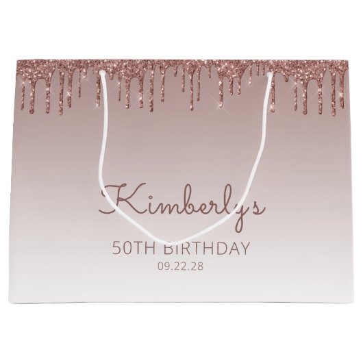 Glitzer Tropfen 50. Geburtstag Rose Gold Große Geschenktüte (Vorderseite)