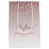 Glitzer Tropfen 80. Geburtstag Rose Gold Mittlere Geschenktüte (Rückseite)