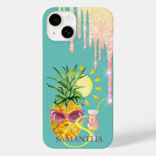 Glitzer Tropfen Ananas Sonnencocktail Minze Grün Case-Mate iPhone 14 Hülle
