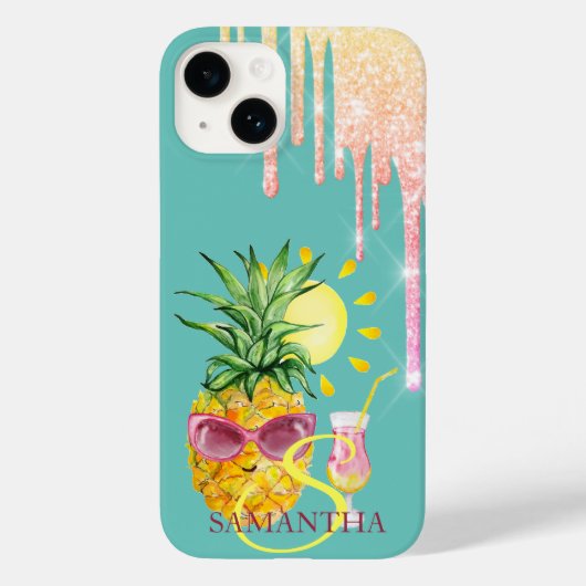 Glitzer Tropfen Ananas Sonnencocktail Minze Grün Case-Mate iPhone Hülle (Rückseite)
