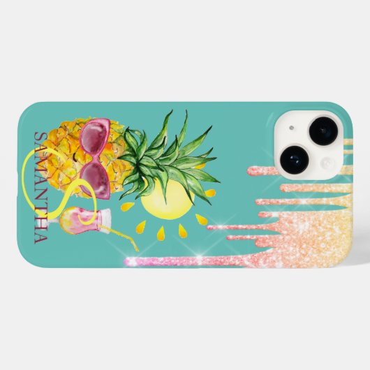 Glitzer Tropfen Ananas Sonnencocktail Minze Grün Case-Mate iPhone Hülle (Rückseite (Horizontal))