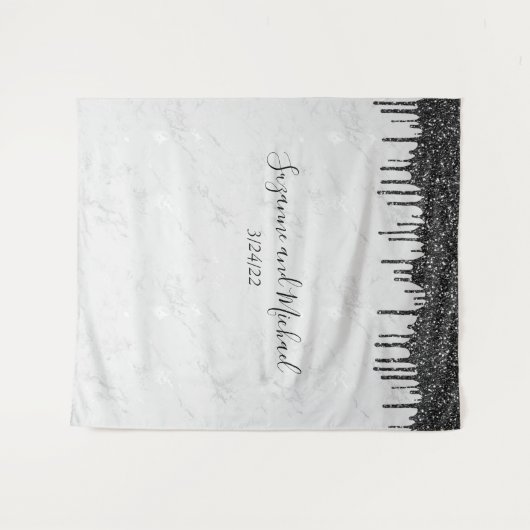 Glitzer-Tropfen aus schwarzem und weißem Marmor Ho Wandteppich (Vorderseite (Horizontal))