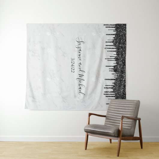 Glitzer-Tropfen aus schwarzem und weißem Marmor Ho Wandteppich (Beispiel (Horizontal))