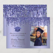Glitzer Tropfen Blue Abschluss Foto Einladung (Vorne/Hinten)