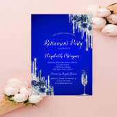 Glitzer Tropfen, Blue Flowers Royal Blue Retiremen Einladung