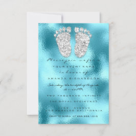 Glitzer Tropfen Blue Gray Baby Boy Dusche Feet Einladung