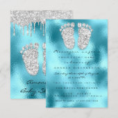 Glitzer Tropfen Blue Gray Baby Boy Dusche Feet Einladung (Vorne/Hinten)