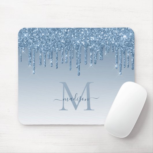 Glitzer Tropfen Blue Sparkle Monogram Elegance Scr Mousepad (Mit Mouse)