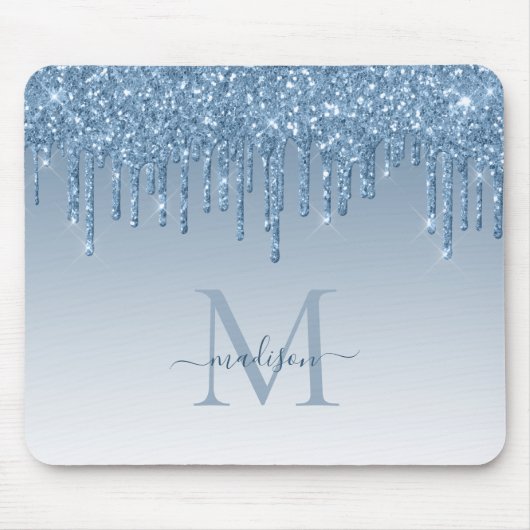 Glitzer Tropfen Blue Sparkle Monogram Elegance Scr Mousepad (Vorne)