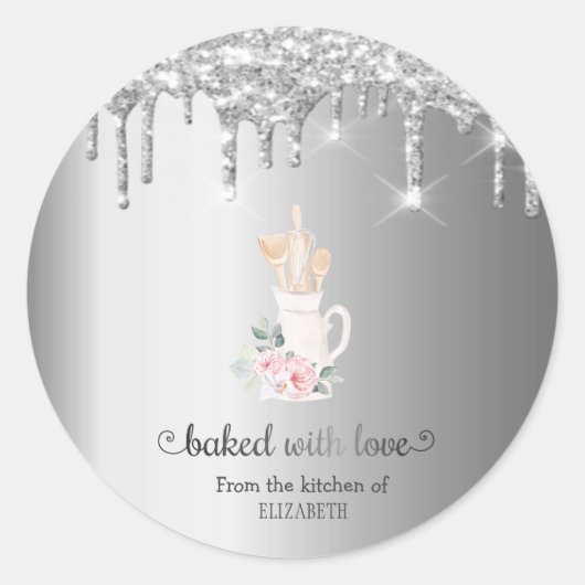 Glitzer Tropfen Blume Bäckereihandwerkzeuge Runder Aufkleber (Vorderseite)