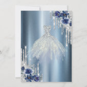 Glitzer-Tropfen, Blume für blaues Kleid Metallic S Einladung (Rückseite)