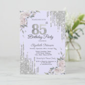 Glitzer Tropfen,Blume Lavander 85. Geburtstag Einladung (Stehend Vorderseite)