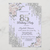 Glitzer Tropfen,Blume Lavander 85. Geburtstag Einladung (Vorne/Hinten)