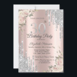 Glitzer Tropfen,Blume Rose Gold 30. Geburtstag Einladung<br><div class="desc">Moderne,  schicke und glamouröse mit silbernen Glitzer-Tropfen und Blume auf einer Rose Gold Hintergrund.</div>