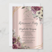 Glitzer-Tropfen, Blume, Rose-Gold-Rente Einladung (Vorderseite)