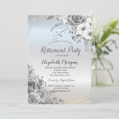 Glitzer-Tropfen, Blume, Silver Retirement Einladung (Stehend Vorderseite)