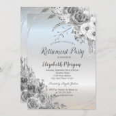 Glitzer-Tropfen, Blume, Silver Retirement Einladung (Vorne/Hinten)