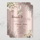 Glitzer Tropfen Blumenstrauß Brautparty Einladung (Vorne/Hinten)