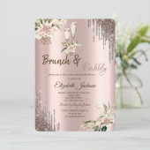 Glitzer Tropfen Blumenstrauß Brautparty Einladung (Stehend Vorderseite)