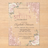 Glitzer Tropfen Blumenstrauß Rose Gold Blumenstrau Acryleinladungen (Vorderseite)