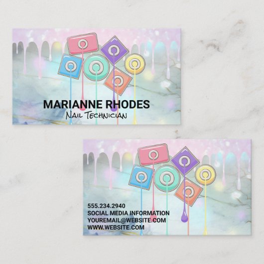 Glitzer Tropfen Bokeh | Nail Polnische Flaschen Visitenkarte (Vorne/Hinten)