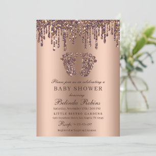 Glitzer Tropfen Bronze Baby Feet Babydusche Einladung