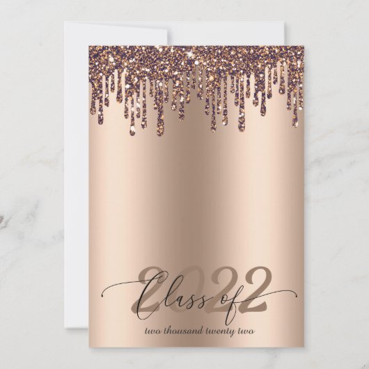 Glitzer Tropfen Bronze Gold Abschluss Einladung (Rückseite)