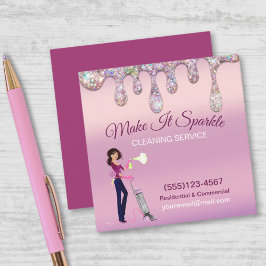 Glitzer Tropfen Cartoon Reinigungsdienste Quadratische Visitenkarte